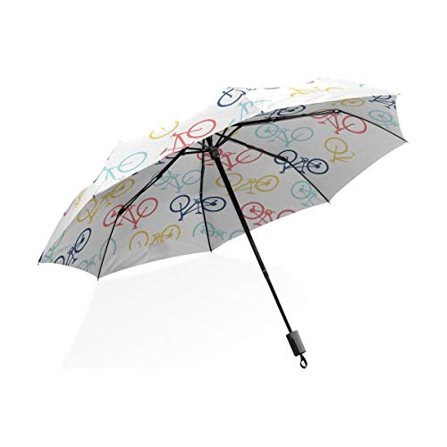 Girl Umbrellas For Rain Retro Bike Seamless Vector Illustration Windproof Compact Umbrella Lightweight Rain & Wind Resistant Compact and Lightweight For Business and Travels