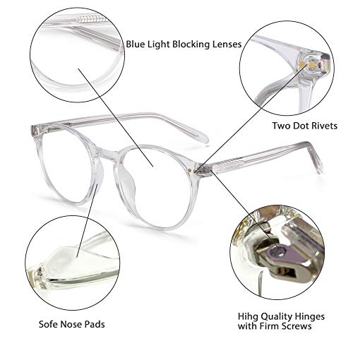 GLINDAR Gafas de Bloqueo de Luz Azul Redondas Retro TR92 Gafas de Computadora Para Mujeres Hombres Transparente