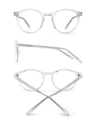 GLINDAR Gafas de Bloqueo de Luz Azul Redondas Retro TR92 Gafas de Computadora Para Mujeres Hombres Transparente