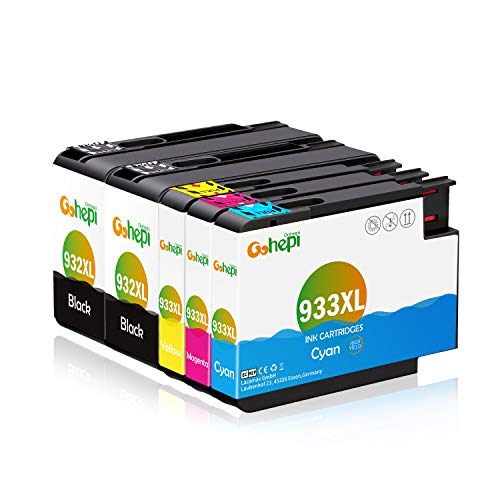 Gohepi 932XL 933XL Compatible con HP 932 XL 933 XL Cartuchos de tinta Reemplazo para HP Officejet 6600 6700 6100 7612 7110 7610 6700 premium Pack de 5 (2 Negro 1 Cian 1 Magenta 1 Amarillo)