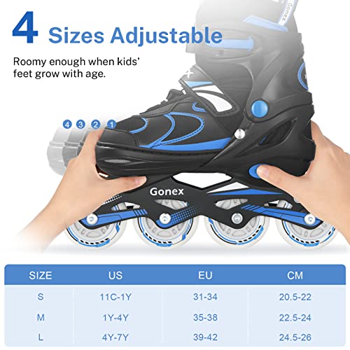 Gonex Patines en Línea Ajustables, Patín sobre Ruedas Iluminadas Inline Skates Ajustables Adultos, Patines para Exteriores e Interiores, para niños, niñas y Principiantes