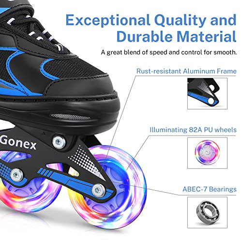 Gonex Patines en Línea Ajustables, Patín sobre Ruedas Iluminadas Inline Skates Ajustables Adultos, Patines para Exteriores e Interiores, para niños, niñas y Principiantes