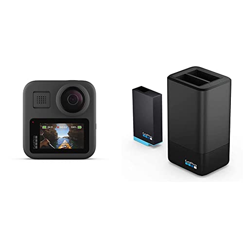 GoPro MAX, Cámara De Acción Digital A Prueba De Agua 360 con Estabilización Irrompible, Pantalla Táctil Y Control De Voz + Dual Battery Charger + Battery