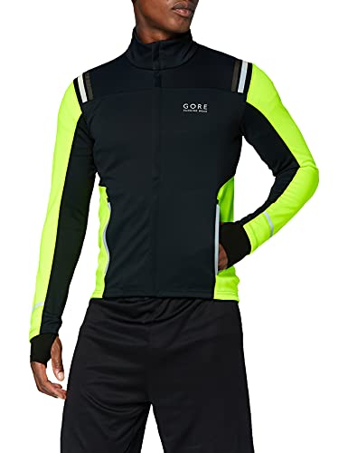 GORE RUNNING WEAR, Chaqueta de correr para hombre, GORE WINDSTOPPER Soft Shell, MYHTOS 2.0, Talla S, Negro/Amarillo Neón, JWSMYM990803