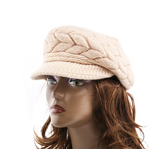 Gorro de invierno de Leorx de lana, para mujer, con visera marrón beige