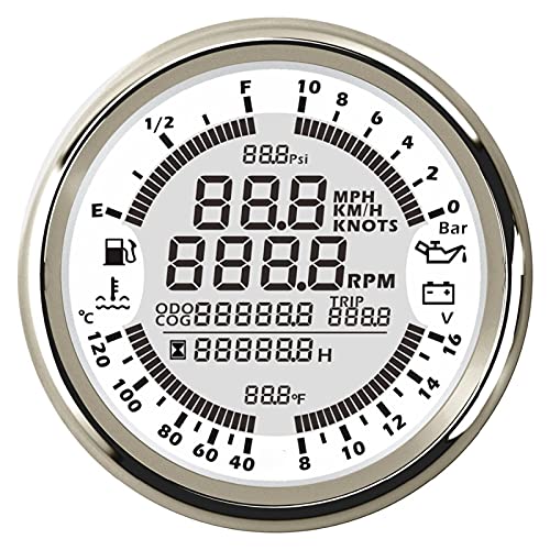 GPS COODET hidrómetro de velocímetro 6 en 1 multi-funcional Calibre 85 mm Medidor del coche del barco GPS Velocímetro digital del barco del carro LCD Medidor de velocidad del tacómetro 0-10Bar para mo