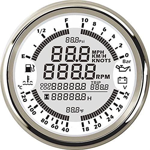 GPS COODET hidrómetro de velocímetro 6 en 1 multi-funcional Calibre 85 mm Medidor del coche del barco GPS Velocímetro digital del barco del carro LCD Medidor de velocidad del tacómetro 0-10Bar para mo