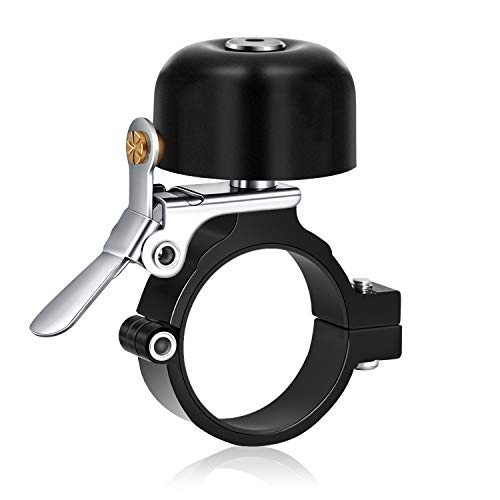 Greallthy - Timbre para bicicleta, de latón clásico, para bicicleta de montaña con buen tono ruidoso, bicicleta de carretera, accesorios para bicicleta (color negro, 28,6-31,8 mm)