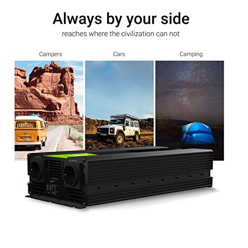 Green Cell® 2000W/4000W 12V a 220V/230V Onda sinusoidal modificada Inversor de Corriente DC AC Power Inverter Transformador de Voltaje para Coche Camion con Puerto USB y Pinzas de conexión a batería