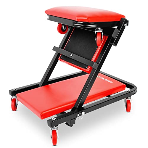 GREENCUT MFS400 - Camilla de taller mecánico convertible en asiento o taburete de trabajo, con reposacabezas, 150 kg carga máxima, 104x44 cm, rojo