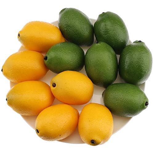 Gresorth 12pcs Amarillo & Verde Artificiales Natural Simulacion Limon Falso Fruta Casa Cocina Gabinete Decoracion