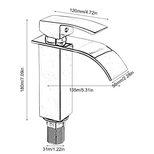 Grifo Monomando de Cascada para Lavabo y Fregadero, Cromado, para Baño Caliente y Frío, Grifo de Lavabo Dorado de Altura18cm