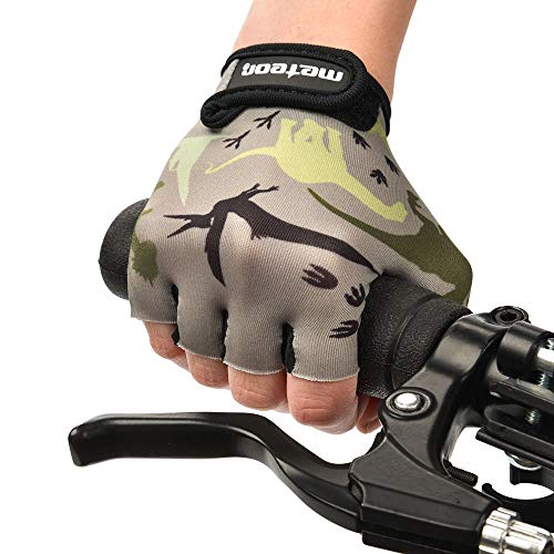 Guantes Bicicleta MTB BMX Ciclismo Montaña Carretera Fitness Gimnasio Bici Escalada Senderismo y Otros Deportes Guantes Deportivos Sin Dedos para Mujer y Hombre (JR XS ~6-6,5cm, Dinosaurs)