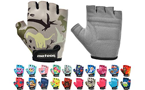 Guantes Bicicleta MTB BMX Ciclismo Montaña Carretera Fitness Gimnasio Bici Escalada Senderismo y Otros Deportes Guantes Deportivos Sin Dedos para Mujer y Hombre (JR XS ~6-6,5cm, Dinosaurs)