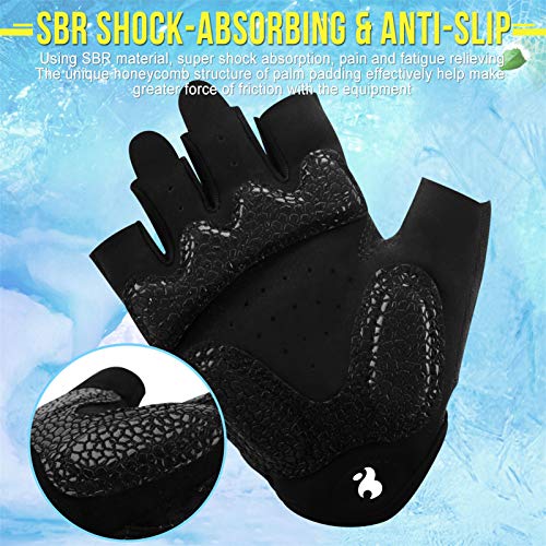 Guantes de Ciclismo de Bicicleta Guantes de Bicicleta de Carretera de Medio-Dedo para Hombres Mujeres Acolchado Antideslizante Transpirable (#Negro, XL)