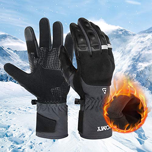 Guantes Moto Invierno Impermeables Resistentes al Viento, Pantalla Táctil Larga Manga Cálidos Guantes para Scooter, Ciclomotor, Moto Cross, Bicicleta, Deportes al Aire Libre - L Gris