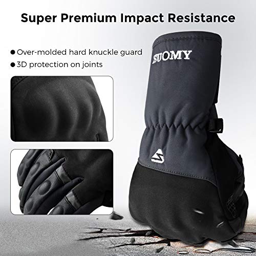 Guantes Moto Invierno Impermeables Resistentes al Viento, Pantalla Táctil Larga Manga Cálidos Guantes para Scooter, Ciclomotor, Moto Cross, Bicicleta, Deportes al Aire Libre - L Gris