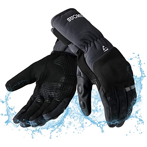 Guantes Moto Invierno Impermeables Resistentes al Viento, Pantalla Táctil Larga Manga Cálidos Guantes para Scooter, Ciclomotor, Moto Cross, Bicicleta, Deportes al Aire Libre - L Gris