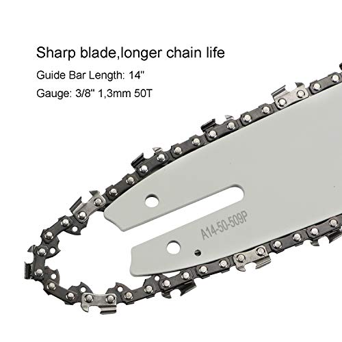 Guía de cadena y 4 cadenas de motosierra, guía de motosierra, 35 cm, cadenas de motosierras cuadradas 3/8 pulgadas, 1,3 mm, 50 eslabones longitud compatible con Stihl
