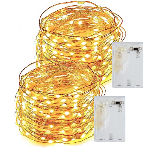 Guirnalda Luces Pilas, Romwish 12M 120 LED Luces de Cadena de Guirnaldas Decoracion Cobre para Decoración Habitacion Interior Bodas Fiesta de Navidad (2 Pack)