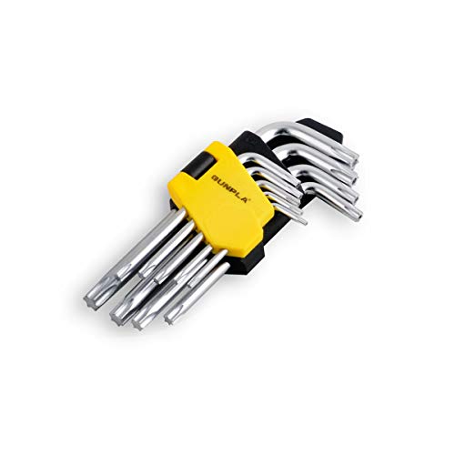 Gunpla Llave hexagonal Torx con estrella Allen de brazo corto, llaves hexagonales de seguridad Torx con orificios de extremo de seguridad, juego de 9 piezas con estuche de almacenamiento T10-T50