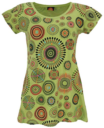 Guru-Shop Mandala - Camiseta de manga corta bordada de manga corta, color verde limón, algodón, blusas y túnica alternativa verde lima L - XL