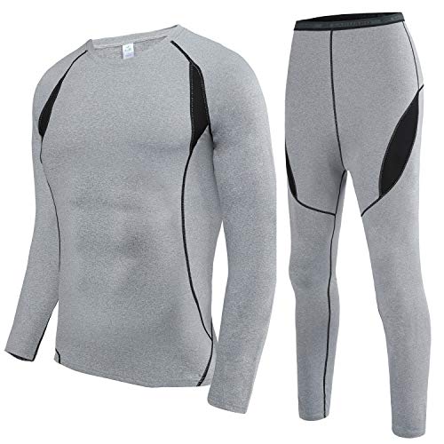 HAINES Conjunto Termico Hombre Ropa Interior Termica Esqui Camiseta Termica para Montaña Ciclismo Fitness Nuevo Gris XL