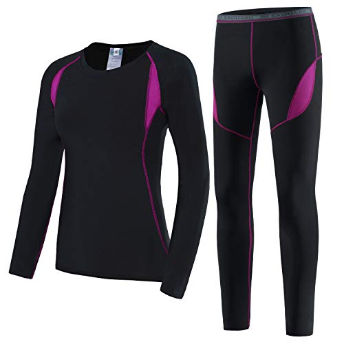 HAINES Conjunto Termico Mujer Ropa Interior Termica Esqui Camiseta Termica para Montaña Ciclismo Fitness Rosa Gr.44