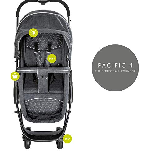 Hauck Pacific 4 Shop N Drive - Carro de Bebe de 6 Piezas, hasta 25 kg, Grupo 0+, Capazo Transformable, Silla Reversible, Colchón, Cubrecapazo, Cubrepies, Saquito, Ligero, Carbón Melange