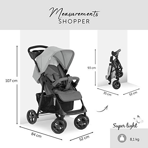 Hauck Shopper Trio Set silla de paseo 3en1 hasta 25 kg + grupo 0+ y capazo de bebé con colchón desde el nacimiento, silla de paseo con respaldo reclinable, portavasos, ligero, plegado pequeño - gris