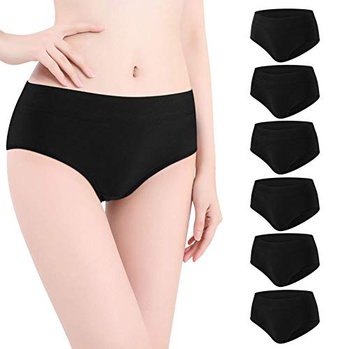 HBselect Bragas Mujer Altas Pack 6 Algodón Cómodo y Respirable Bragas para Mujer (Pack de 6 Negros, x_l)