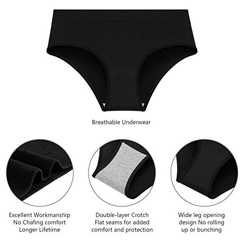 HBselect Bragas Mujer Altas Pack 6 Algodón Cómodo y Respirable Bragas para Mujer (Pack de 6 Negros, x_l)