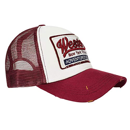 heekpek Gorras Hombre Beisbol con Visera Gorra de Rejilla Bordados de Verano Mujer Transpirable Casual Gorras Rapero Trucker Hombre Viseras Hombre Retro (Rojo)