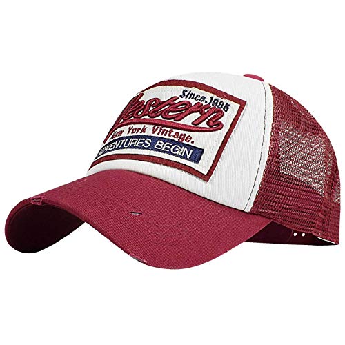 heekpek Gorras Hombre Beisbol con Visera Gorra de Rejilla Bordados de Verano Mujer Transpirable Casual Gorras Rapero Trucker Hombre Viseras Hombre Retro (Rojo)