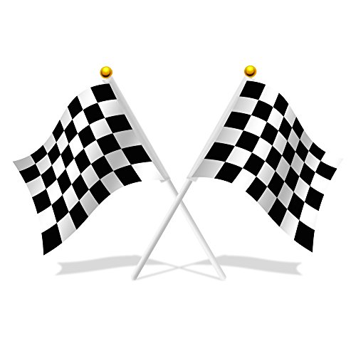 Heqishun 30 Piezas Banderas de Carrera a Cuadros con Palos Plásticos Ensambladas Banner Race Car Decoración para Fiesta Temática de Carrera Tejido de Poliéster Negro Mezcla Blanco