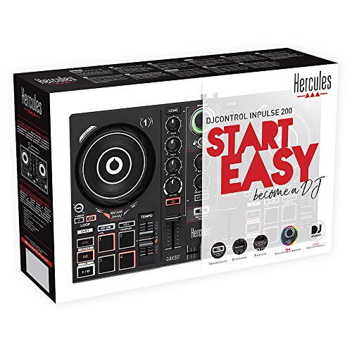 Hercules DJControl Inpulse 200 – Controlador DJ con USB, adecuado para principiantes que están aprendiendo a mezclar - 2 pistas con 8 pads y tarjeta de sonido