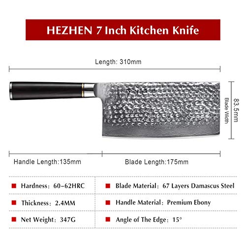 HEZHEN Kitchen Cuchillo De Cocina Para Vegetales, Carne, Cuchillo Chino, De Carnicero, 67 Capas, Acero De Damasco, Forjado, Afilado, Carne Picada, Cuchillo Para Cocinar, Mango De Madera Antideslizante