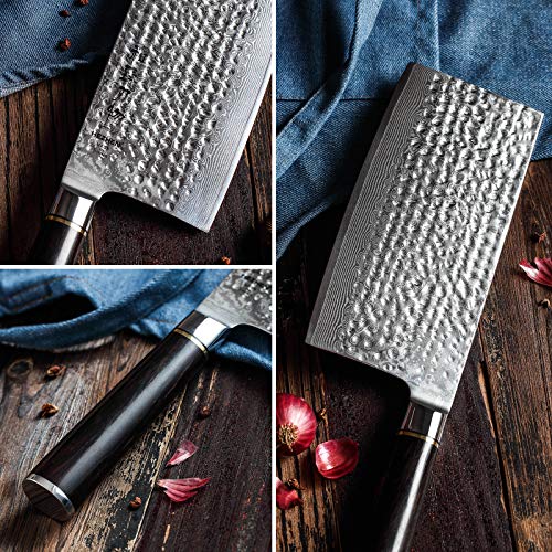 HEZHEN Kitchen Cuchillo De Cocina Para Vegetales, Carne, Cuchillo Chino, De Carnicero, 67 Capas, Acero De Damasco, Forjado, Afilado, Carne Picada, Cuchillo Para Cocinar, Mango De Madera Antideslizante