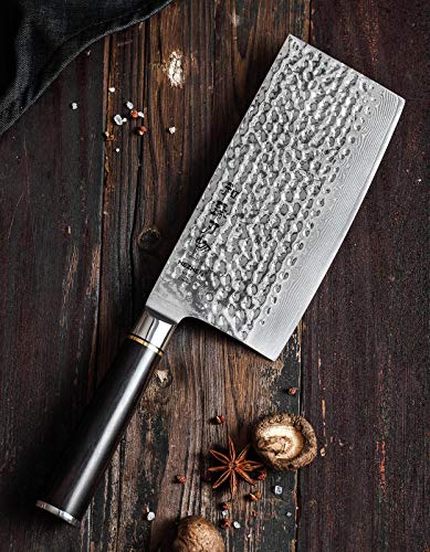 HEZHEN Kitchen Cuchillo De Cocina Para Vegetales, Carne, Cuchillo Chino, De Carnicero, 67 Capas, Acero De Damasco, Forjado, Afilado, Carne Picada, Cuchillo Para Cocinar, Mango De Madera Antideslizante