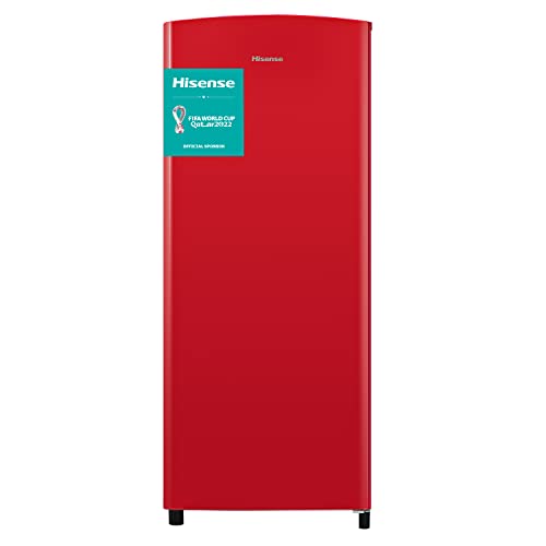 Hisense RR220D4ARF - Frigorífico Una Puerta, Botellero Cromado, estantes XXL, 164 L de capacidad neta, 128 cm alto, silencioso 40 dBA, Color Rojo