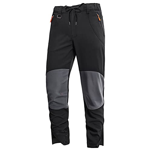HMIYA Hombre Pantalones Trekking Invierno Impermeables Pantalon Montaña Termicos Softshell Prueba de Viento Pantalones Trabajo (Negro,EU-M/US-S)
