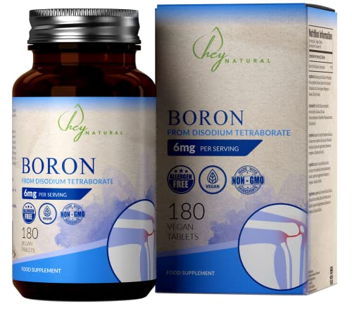 HN Boro 6mg por Porción | Suplementos de Boro 180 | Cápsulas Veganas de Boro | Sin OMG, sin Gluten, sin Lácteos ni Alérgenos | Fabricado en Instalaciones con Licencia ISO en el Reino Unido