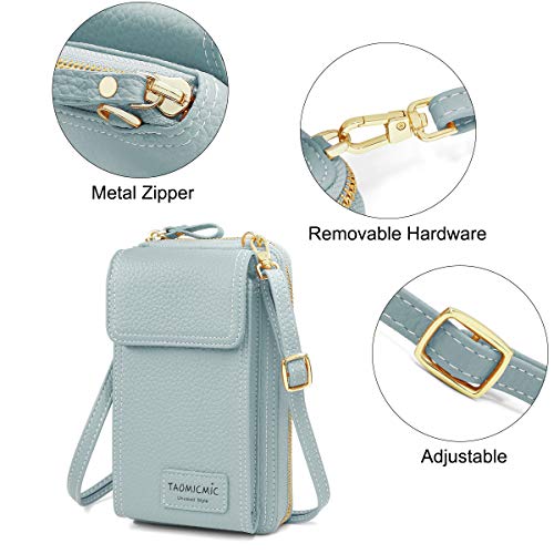 HNOOM Bolso de Teléfono Móvil para Mujer Cartera Movil Cuero PU Bolso para Movil y Cartera Pequeño Bolsa Bandolera con Ranuras para Tarjeta y Cremallera Billeteras de Mujer (Azul)