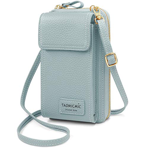 HNOOM Bolso de Teléfono Móvil para Mujer Cartera Movil Cuero PU Bolso para Movil y Cartera Pequeño Bolsa Bandolera con Ranuras para Tarjeta y Cremallera Billeteras de Mujer (Azul)