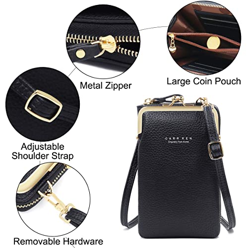 HNOOM Bolso de Teléfono Móvil para Mujer Cuero PU Cartera Movil Bolso para Movil y Cartera Pequeño Bolsos Bandolera para Mujer con Ranuras para Tarjeta y Cremallera Bolso Movil Monedero (Negro)