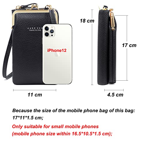 HNOOM Bolso de Teléfono Móvil para Mujer Cuero PU Cartera Movil Bolso para Movil y Cartera Pequeño Bolsos Bandolera para Mujer con Ranuras para Tarjeta y Cremallera Bolso Movil Monedero (Negro)