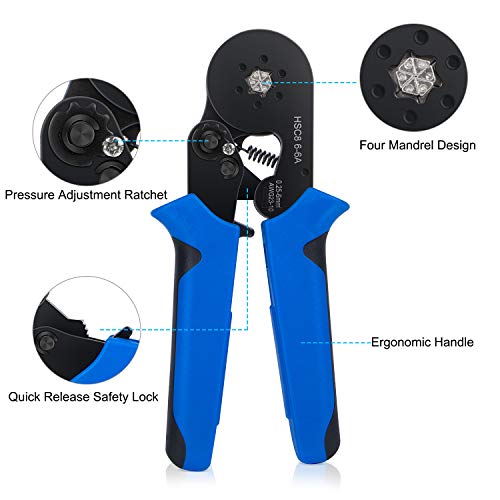 HOMCA Alicates Terminales Hexagonal - Alicate Hexagonal de Trinquete Ajustable 1900 PCS Trinquete de 0.25 a 6 mm² / AWG23-10 Profesional Alicates Herramienta de Engarzado