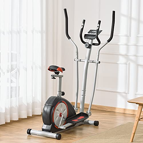 HOMCOM Bicicleta Elíptica con Volante de Inercia 6 kg Resistencia Magnética Ajustable Sillín Regulable Pantalla LCD Pulsómetro para Fitness en Casa Gimnasio 130x68x162 cm Negro y Plata