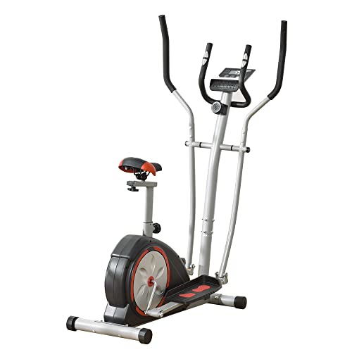 HOMCOM Bicicleta Elíptica con Volante de Inercia 6 kg Resistencia Magnética Ajustable Sillín Regulable Pantalla LCD Pulsómetro para Fitness en Casa Gimnasio 130x68x162 cm Negro y Plata