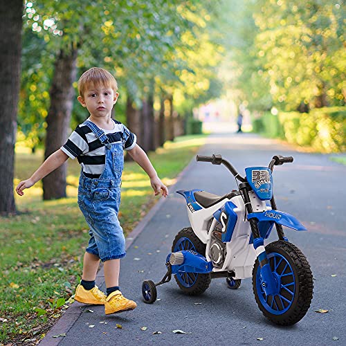 HOMCOM Moto Eléctrica para Niños de +3 Años 12V Moto de Juguete Infantil con 2 Ruedas de Equilibrio Velocidad Máx. 8 km/h Arranque Suave 106,5x51,5x68 cm Azul